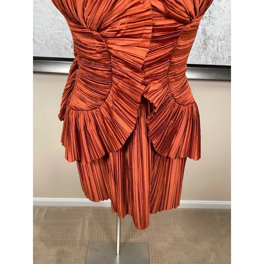 CULT GAIA Charlique Ruched Pleated Strapless Peplum Brown Mini Dress Size 2 - Picture 7 of 13